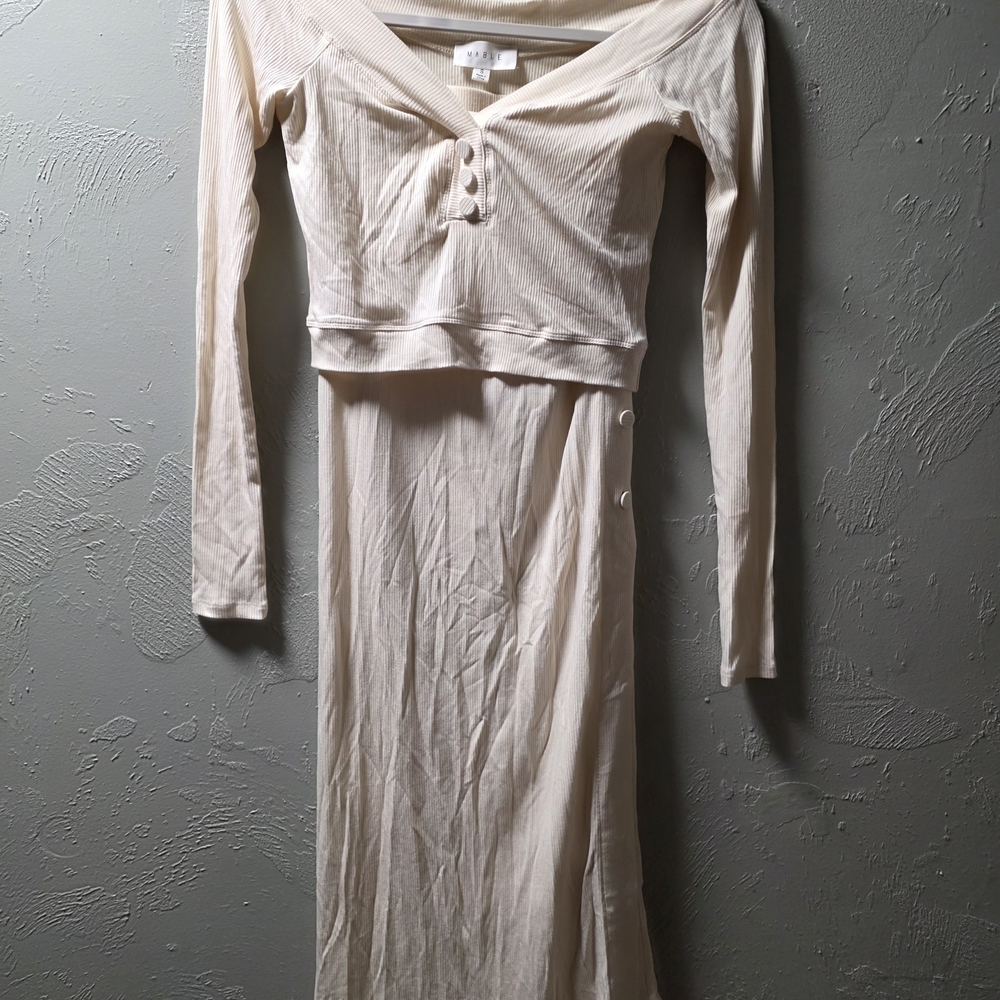Mable Cream Long Sleeve Crop Top & Skirt Set
